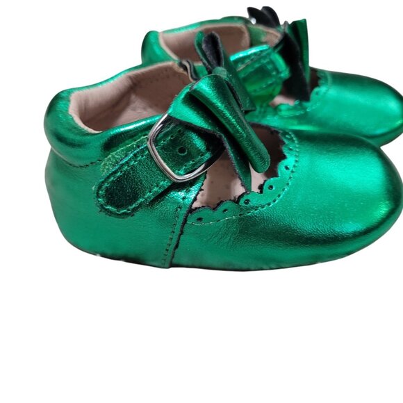 NEW A Bear Co Toddler Size 3‎ Christmas Green Metallic Livs Flats Girls Bow - Picture 4 of 14